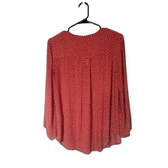 Market & Spruce Red White Polka Dot Long Sleeve Button Down Shirt Women Sz L - Picture 2 of 11